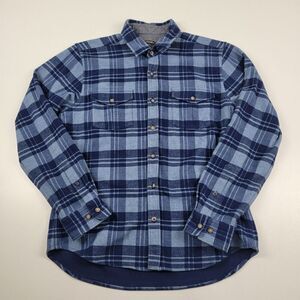 J. McLaughlin Mens size Large Flannel Thick Button Shirt Blue Plaid Preppy